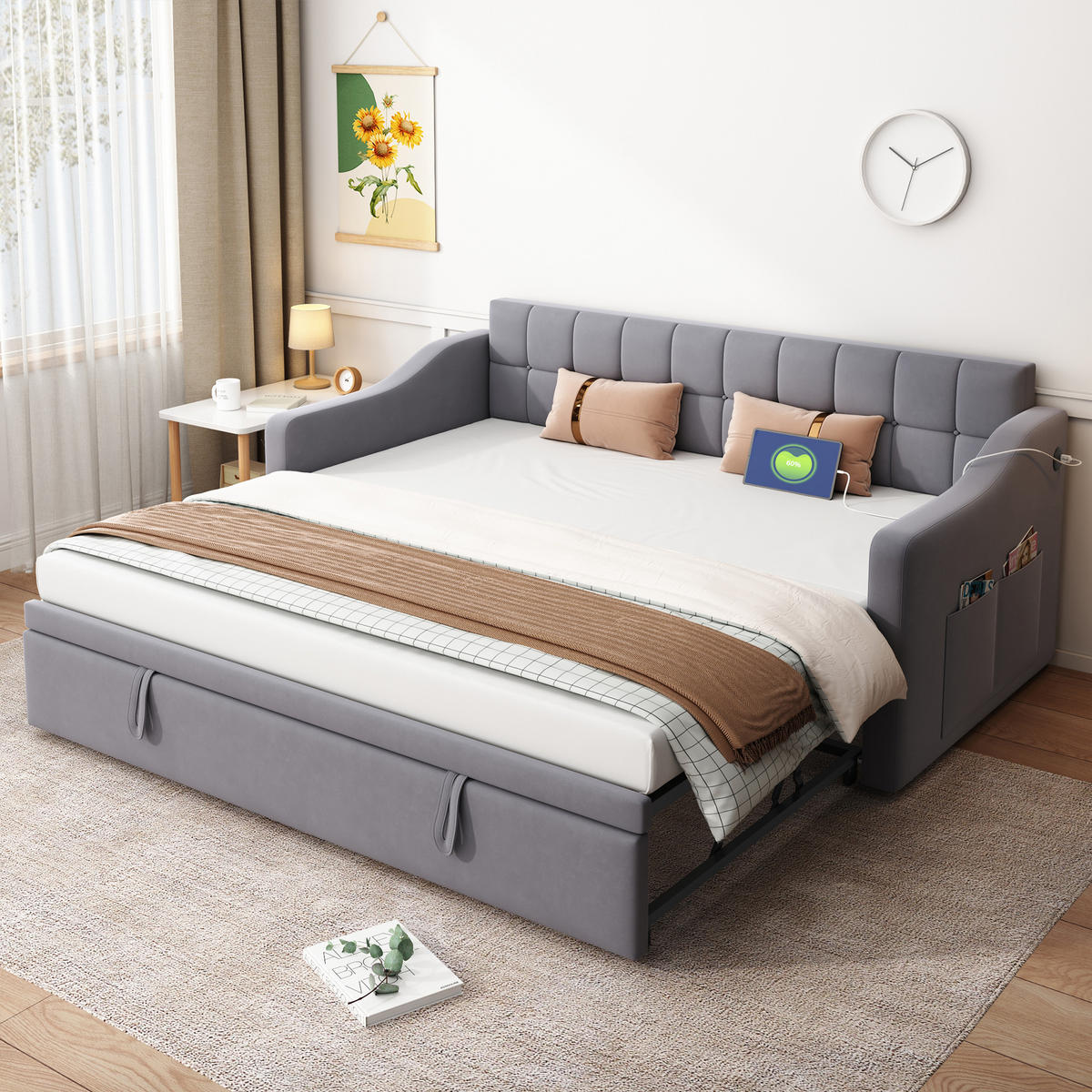 POLSTERBETT 90/180x200 cm Samt grau - Grau, Textil (180/200cm) - Fortuna Lai