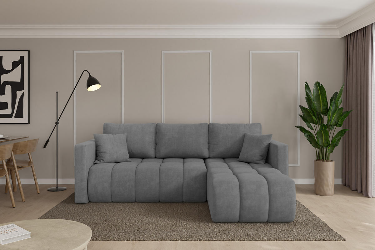 ROHOVÁ SEDAČKA s funkcí spaní, otoman vpravo GARD-L 226x146x85 šedá velur - černá/šedohnědá, kompozitní dřevo/textil (226/146cm) - ALTDECOR