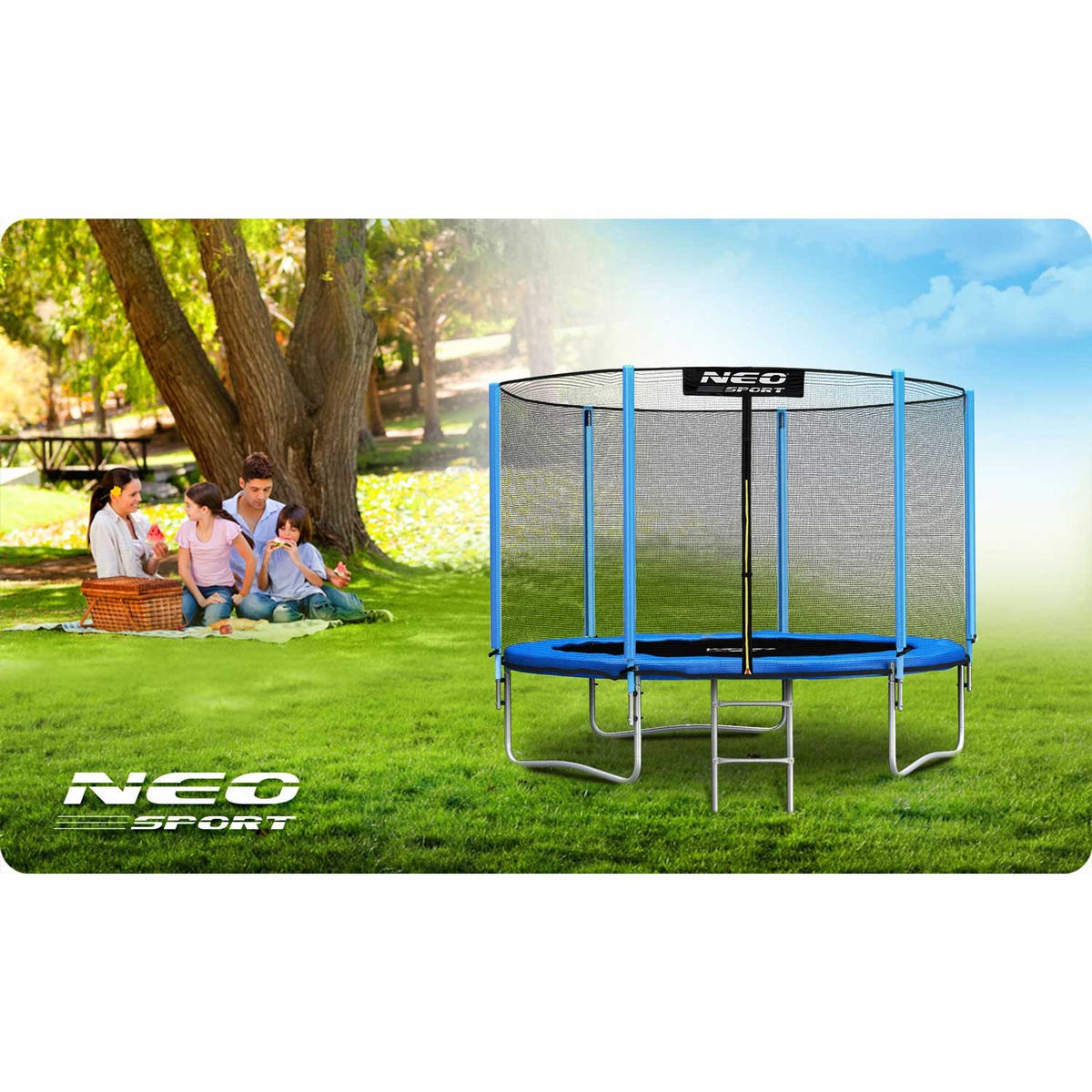 GARTENTRAMPOLIN 6 ft/183 cm mit Außennetz und Leiter - Blau, Metall (183/183cm)