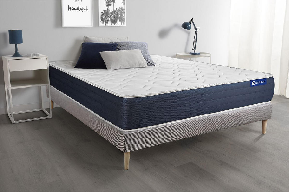 BETT Actilatex sleep Latex und Memory-Schaum 90 x 200 cm h1 - Kit Bettgestell Grau - Beige/Grau, Holz (90/200cm) - ACTISOM