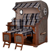 STRANDKORB Komplettset: Ammersee Mahagoni Bullauge - PE grau - Modell 583 - Beige/Braun, Holz/Kunststoff (125/165/80cm) - bene living