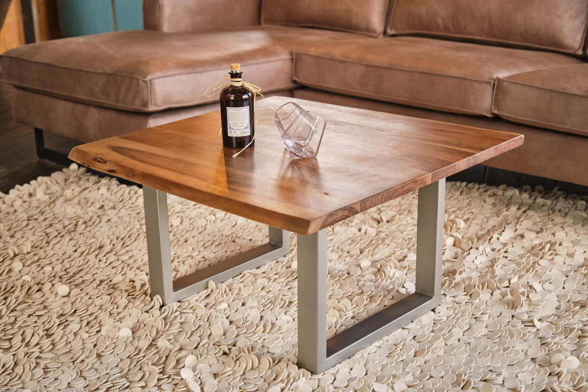 COUCHTISCH LORE Holz Akazie - Silberfarben/Naturfarben, Holz/Metall (80/80/42.5cm) - KAWOLA