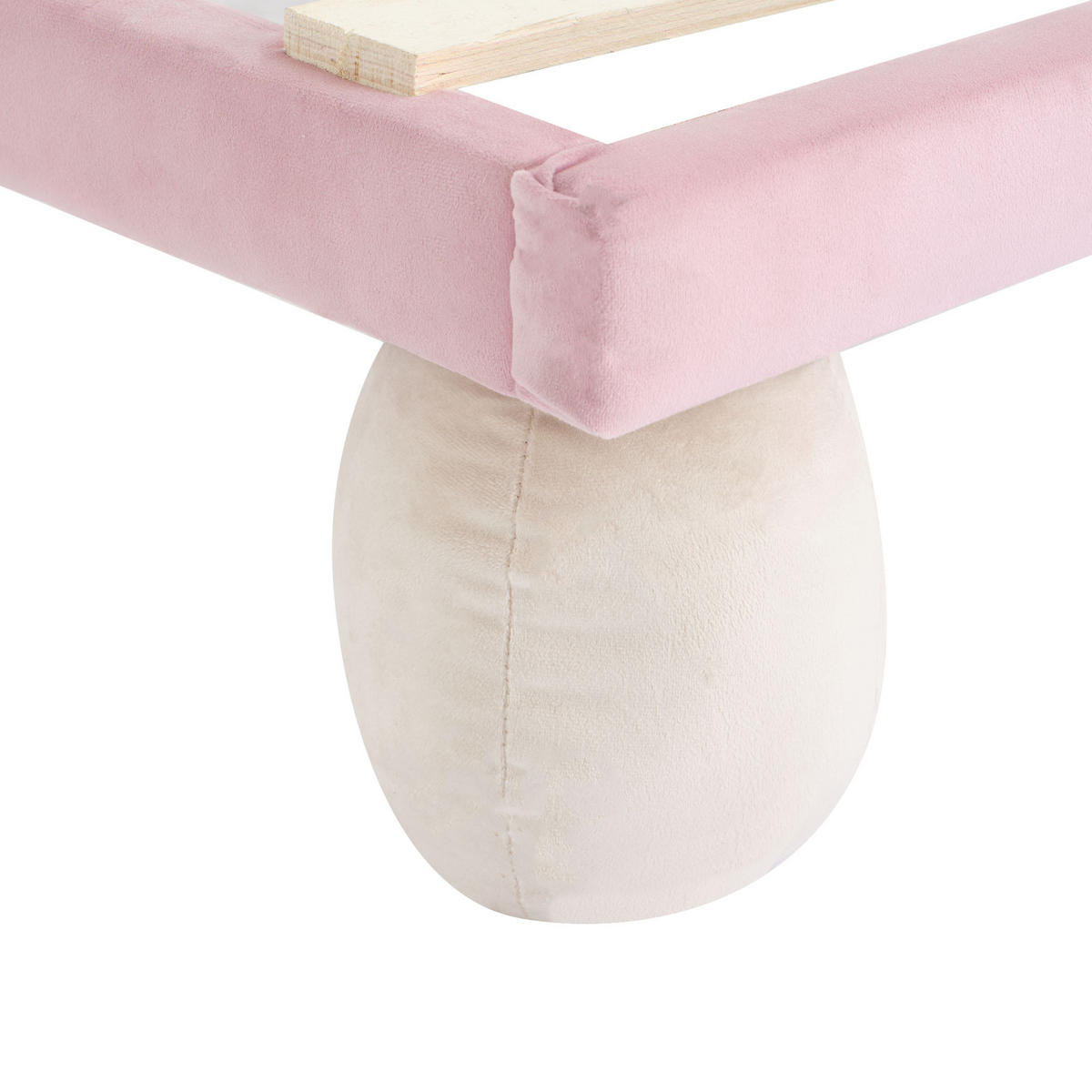 KINDERBETT 90/200 cm DE-04196, mit LED-Lichtstreifen, Wellenschliff-Kopfteil und Samtbezug, in Beige/Rosa - Weiß, Holz (90/200cm) - ComfortXL