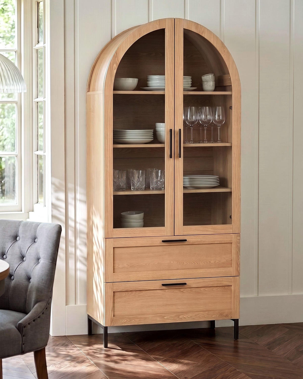 VITRINE mit Glastüren 80 cm Hellbraun Lachine - Hellbraun/Braun, Holzwerkstoff (80/175/40cm) - Beliani