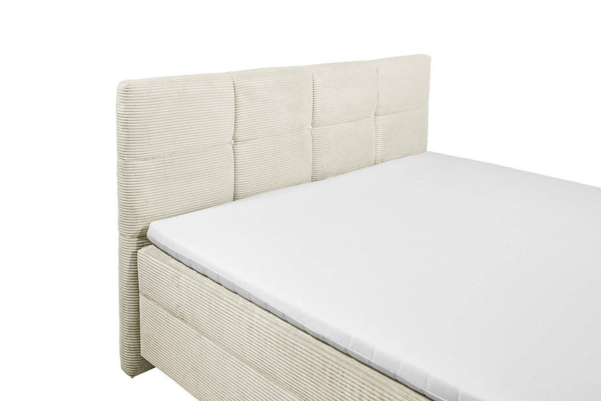 BOXBETT Breitcord, 7-Zonen-Tonnentaschen-Federkernmatratze, HR-30 Topper, Bettkasten - Beige/Creme, Holz/Kunststoff (180/200cm) - ed exciting design