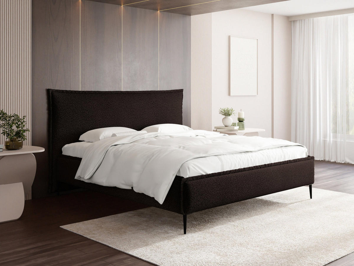 POLSTERBETT Pillow Rise mit Bettkasten, Lattenrost & hohen Metallfüßen in Braun Bouclé 120x200 cm - Birkefarben/Schwarz, Holz/Textil (120/200cm) - WFL GROUP