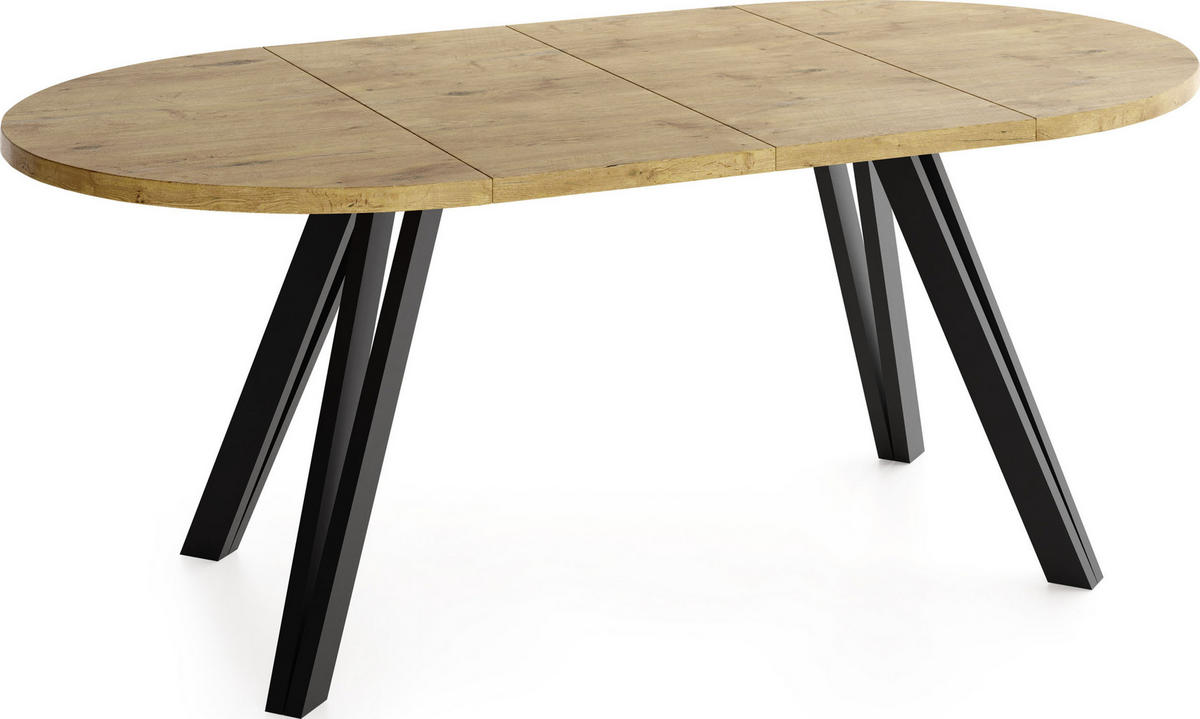 ESSTISCH Ravero runder ausziehbarer, Eiche Hell Braun 100-180/100/77 cm - Eichefarben/Schwarz, Holz/Holzwerkstoff (100/100/77cm) - WFL GROUP