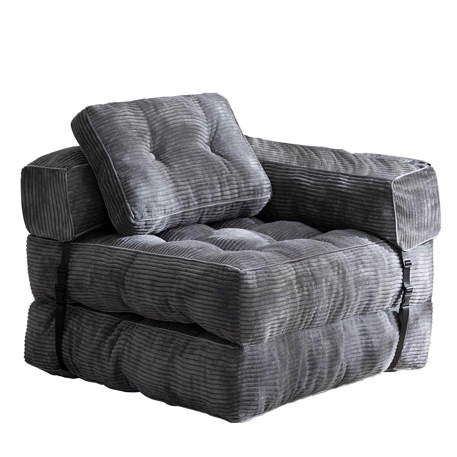 SOFA 1 Sitzer faltbar mit Armlehnen, 170x85 cm, für Wohnzimmer & Schlafzimmer,Grau - Grau, Textil (86/21/170cm)