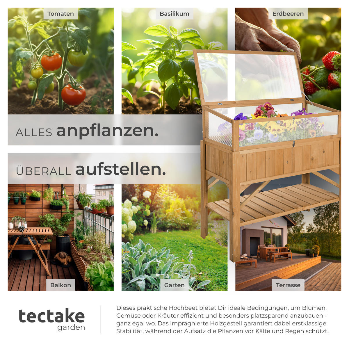 HOCHBEET ,119 x 57 x 124 cm,braun - Braun, Holz (57/90/119cm) - tectake