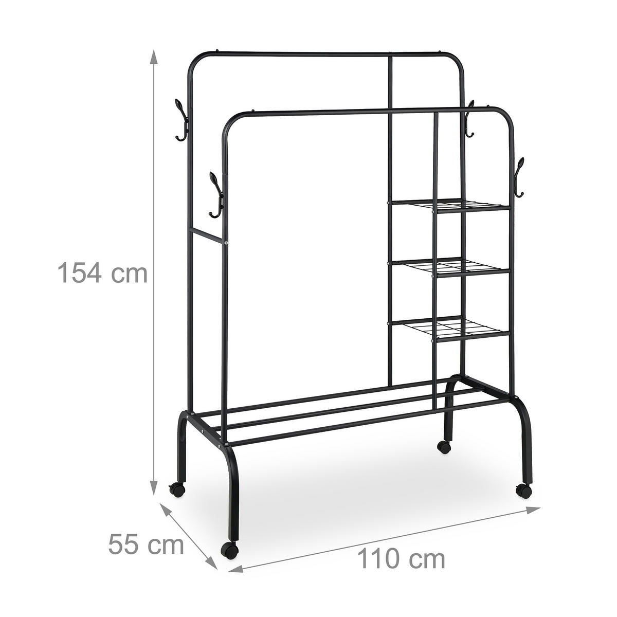 KLEIDERSTÄNDER - Schwarz, Metall (110/154/55cm) - Relaxdays