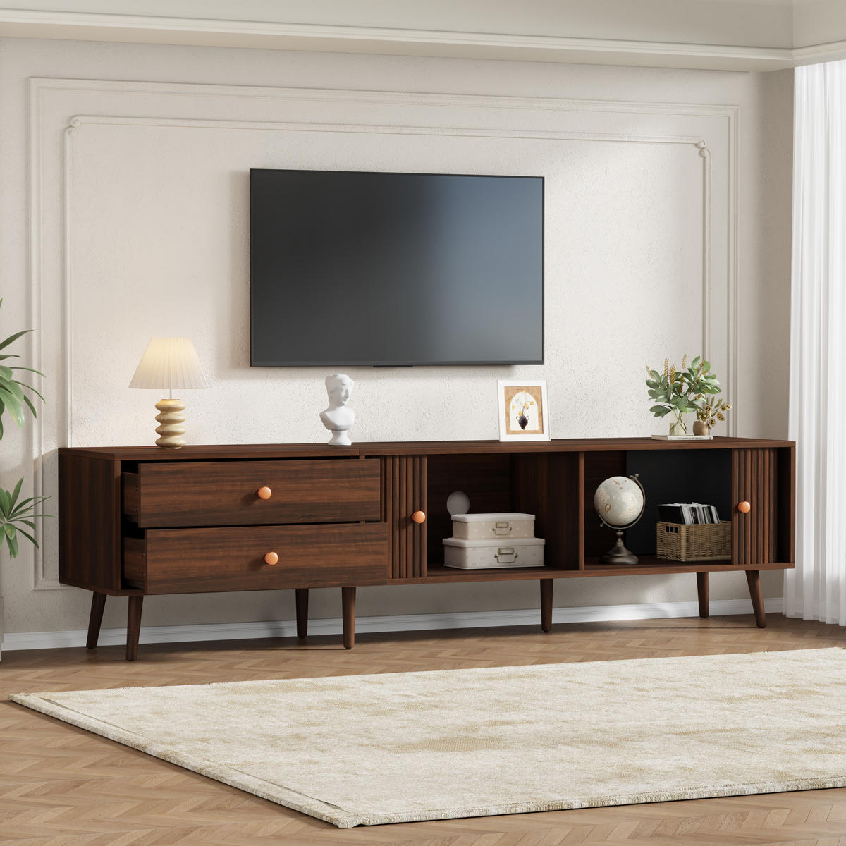 TV-LOWBOARD 180x40x46.5 cm Walnuss 2 Schubladen 2 Türen - Walnussfarben, Holzwerkstoff (40/46.5/180cm) - FLIEKS