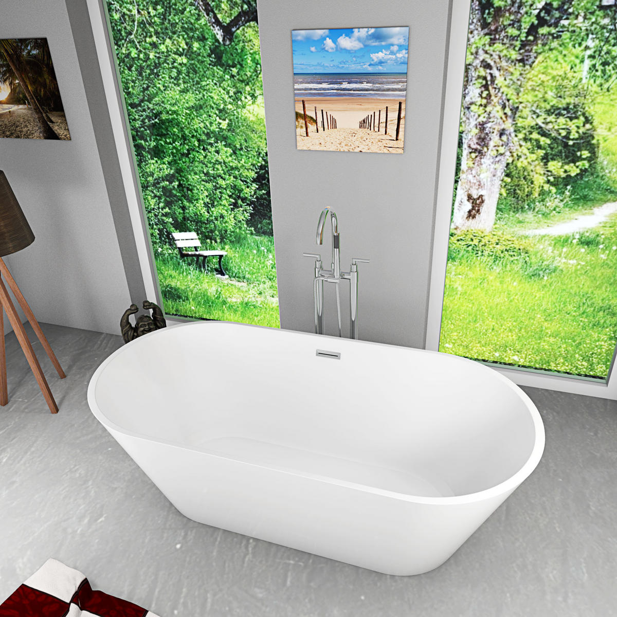 FREISTEHENDE Badewanne Wanne F01 170x80cm mit Armatur AF02 - Weiß, Glas/Kunststoff (80/58/170cm) - AcquaVapore by Sandra Jentho