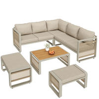 GARTENLOUNGE-SET für 6-7 Personen Garten Loungesessel Set Wetterfeste Eckgarnitur Beige - Beige/Naturfarben, Holzwerkstoff/Textil - STILVORA