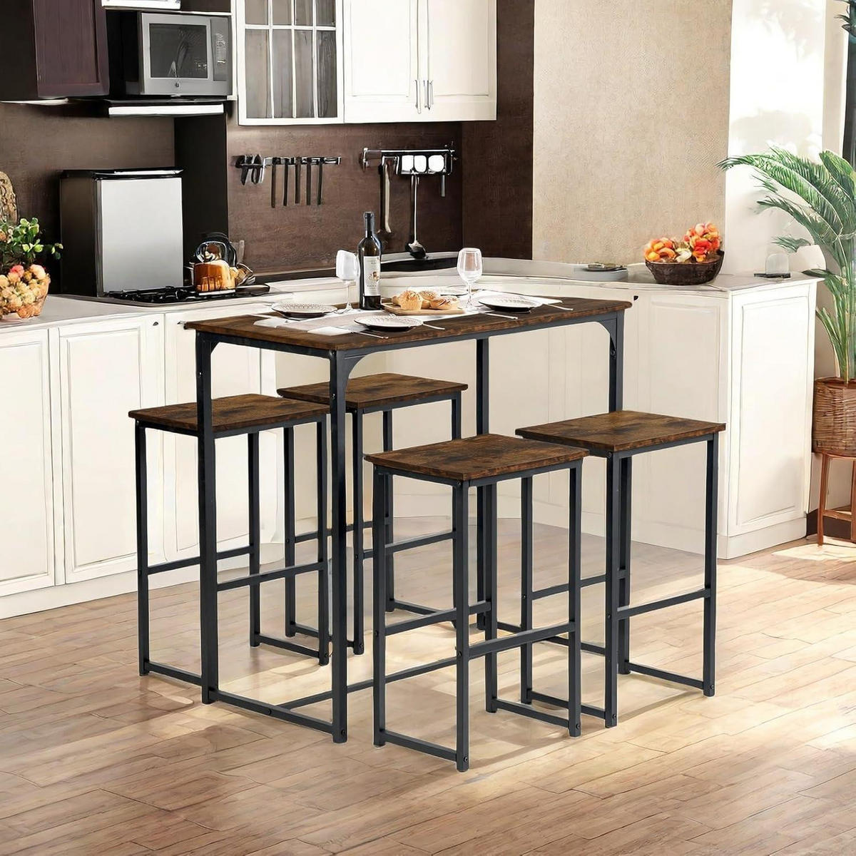 BARTISCH Set mit 4 Hockern, Industriestil, Vintage-Braun - Braun, Holzwerkstoff (50/90/100cm)