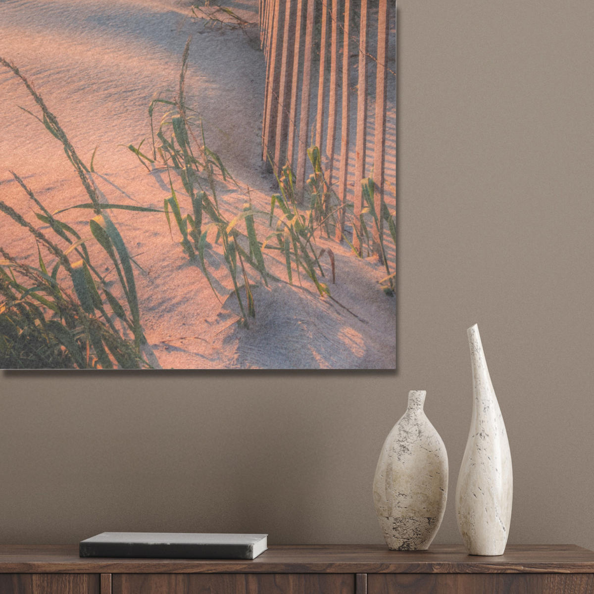 AKUSTIKPANEEL Strand - Meer - Düne - Sonnenuntergang - Landschaft 90x90 cm - Beige, Textil (90/0.9/90cm) - MuchoWow