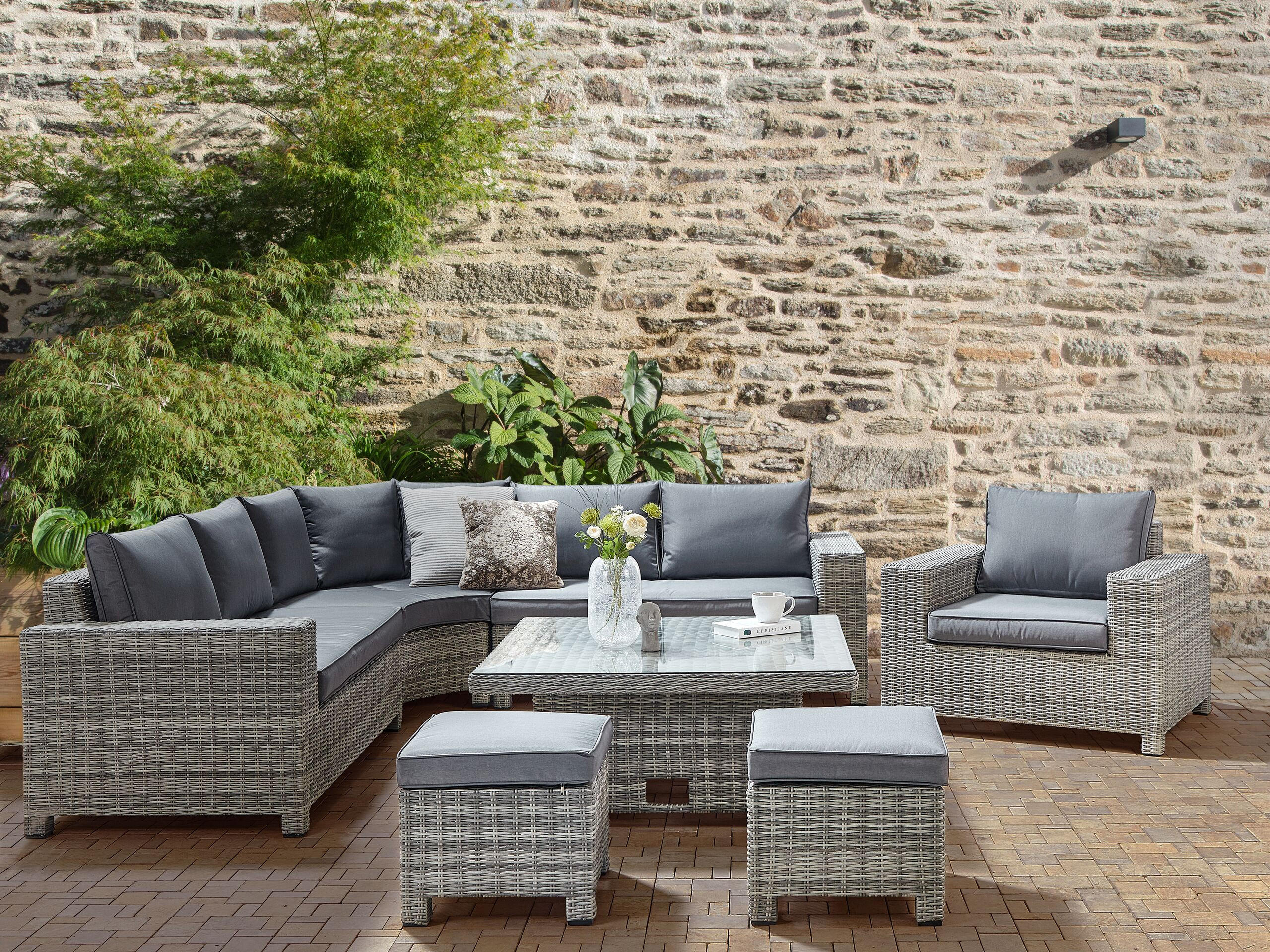 LOUNGE-SET 9-Sitzer Symmetrisch grau Teglio - Taupe, Kunststoff - Beliani