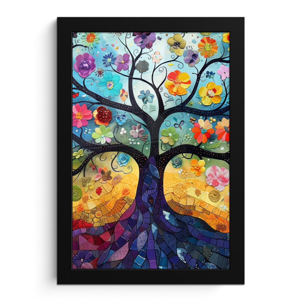 MuchoWow PLAKÁT V RÁMU Umění - Strom života - Květiny - Hippie 20x30 cm
