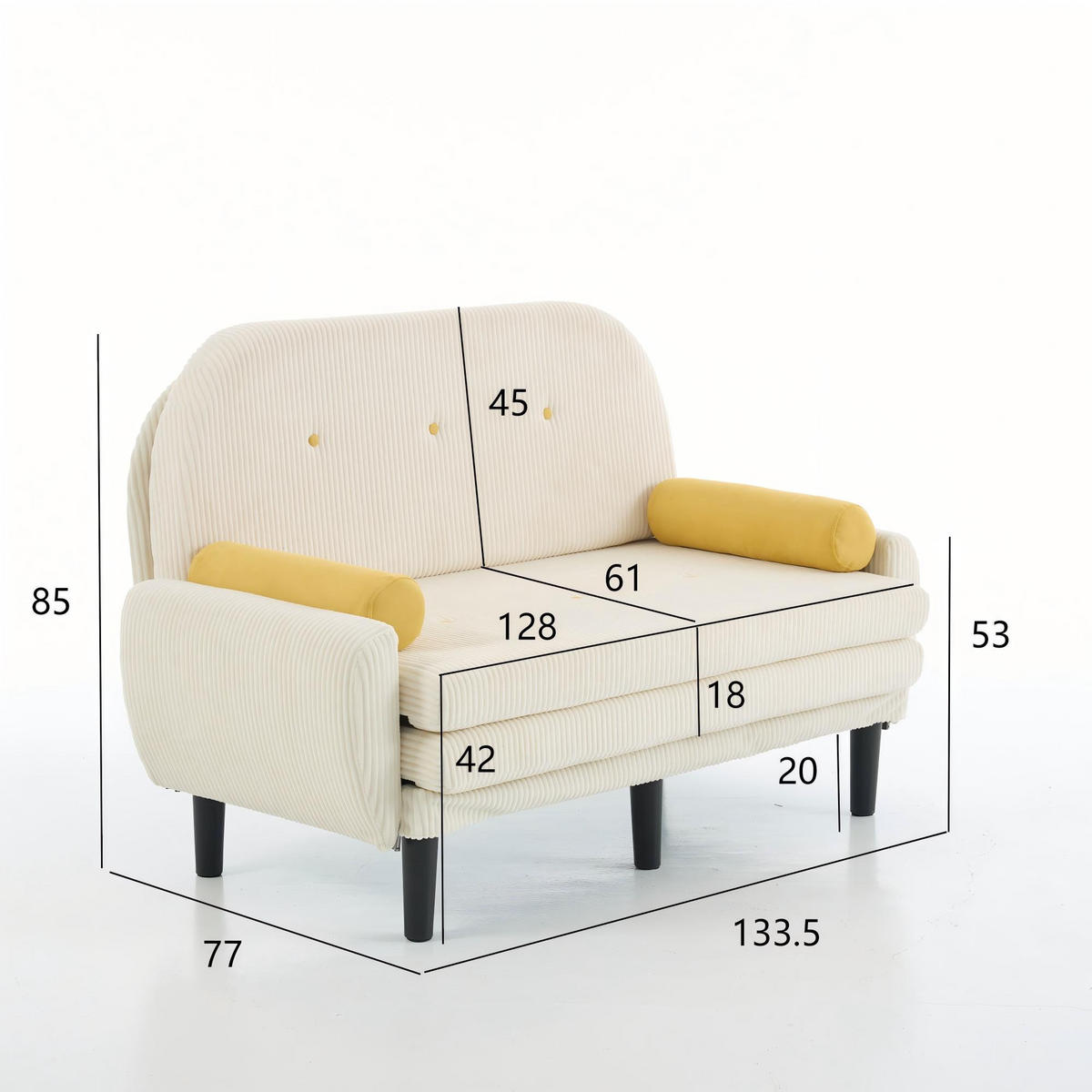 SCHLAFSOFA 133,5/77/85 cm Elfenbein Cord mit Stauraum - Ecru, Textil (77/85/133.5cm) - Oxeza