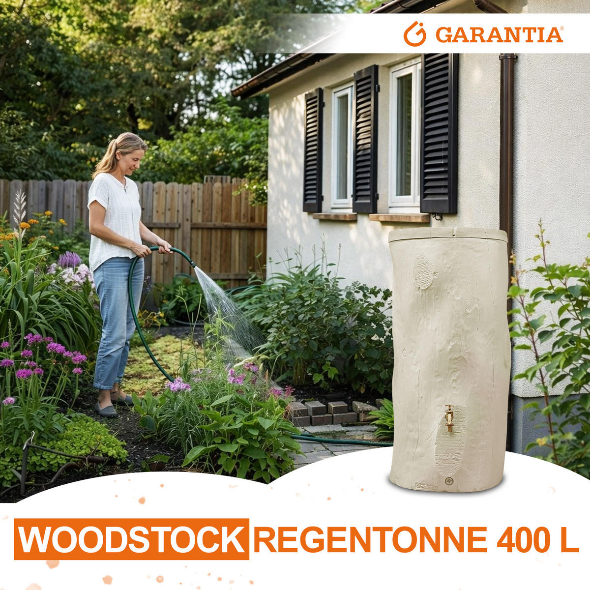STOCK Regentonne 400 L, pine - Pinienfarben, Kunststoff (72/119/72cm) - GARANTIA