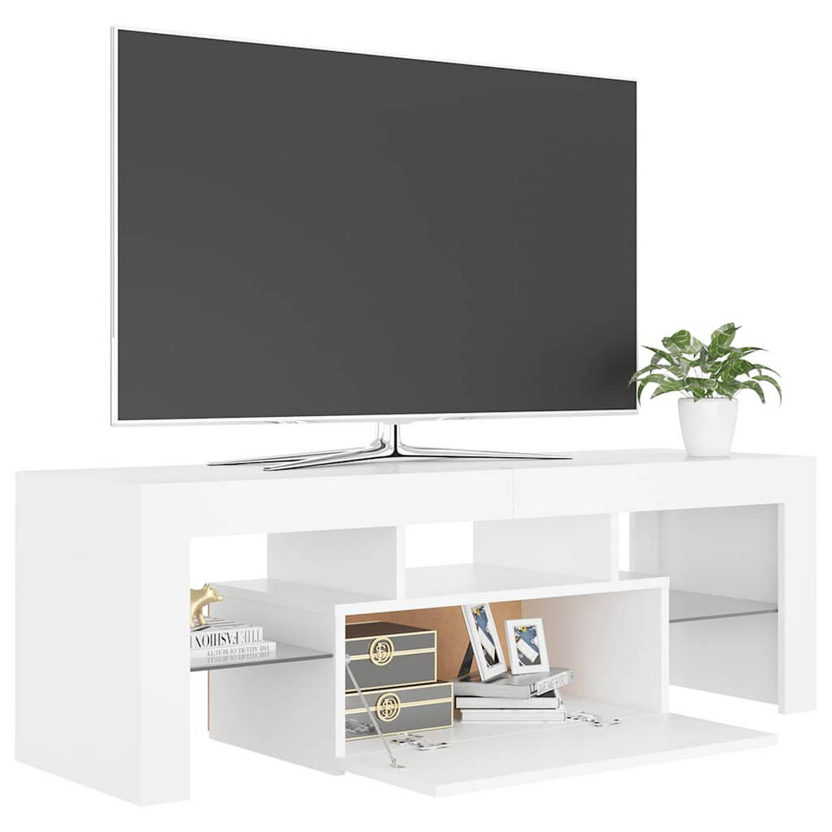 TV-SCHRANK Mit Led-Leuchten Weiss 120/35/40 Cm - Weiß, Holzwerkstoff (41/44/102cm) - vidaXL
