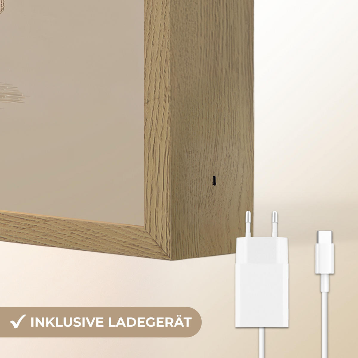 NACHTTISCHLAMPE MIT AKKU Bär - Weiße Blumen - Gemütlich 30x40 cm - Taupe, Holzwerkstoff (8/30/40cm) - OnlyWow
