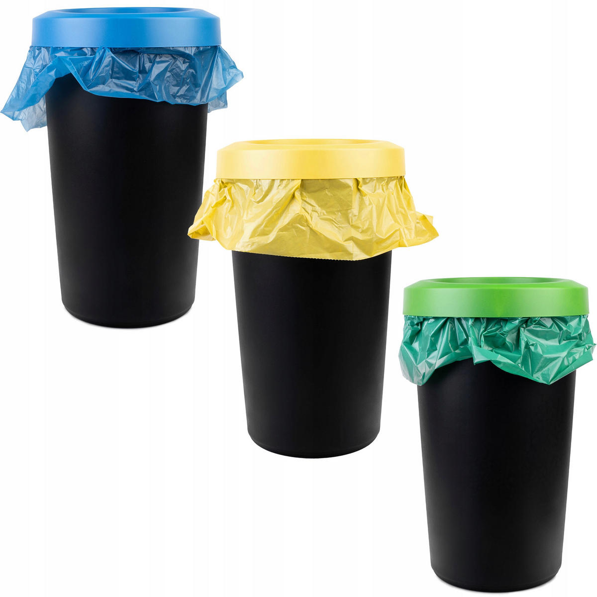 ABFALLBEHÄLTER, 3x25L, rund, Schwarz - Blau/Gelb, Kunststoff (40/65cm) - KADAX