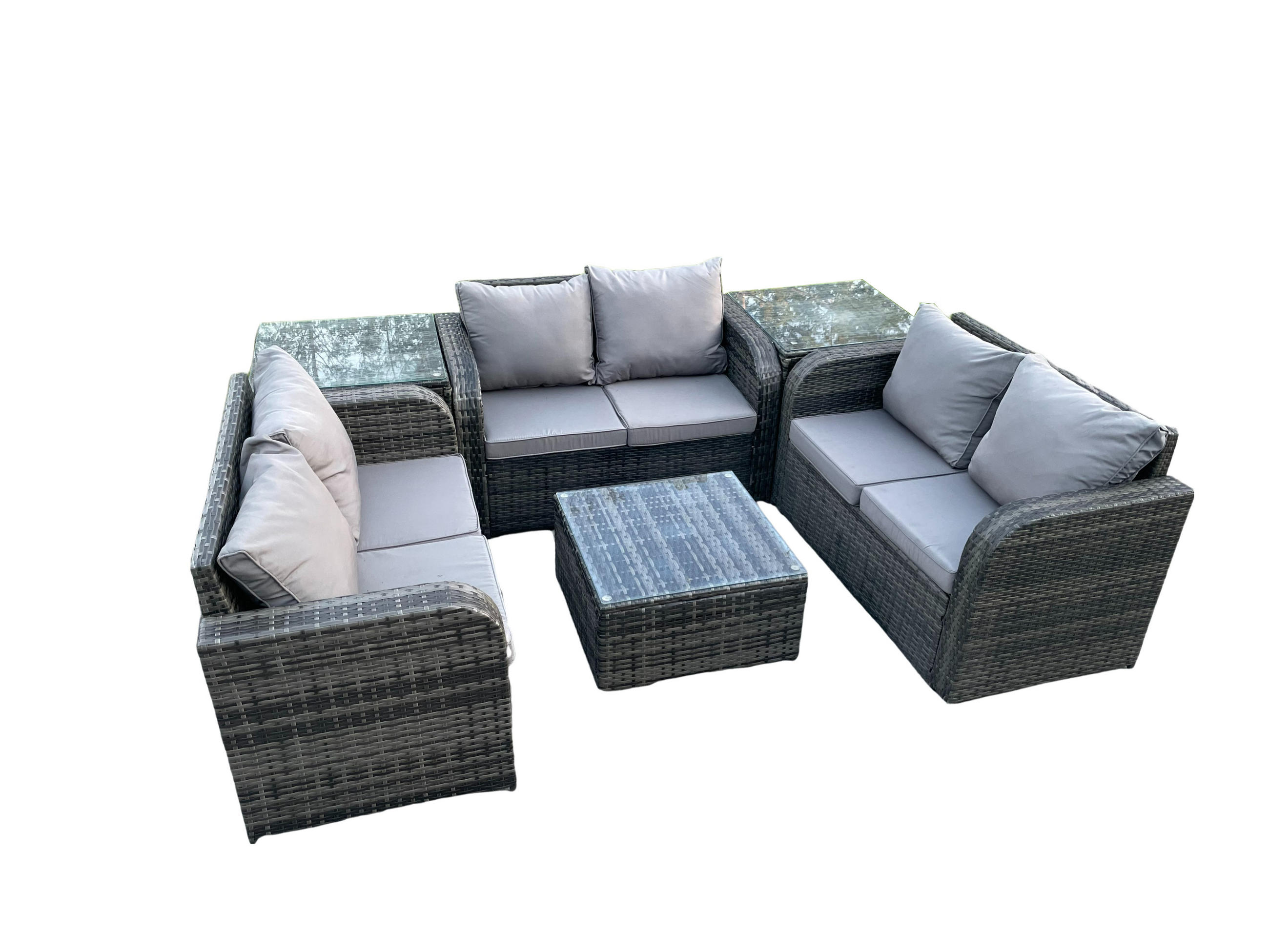 LOUNGESOFA-SET Polyrattan Dunkelgrau 6-Sitzer - Dunkelgrau, Metall - Fimous