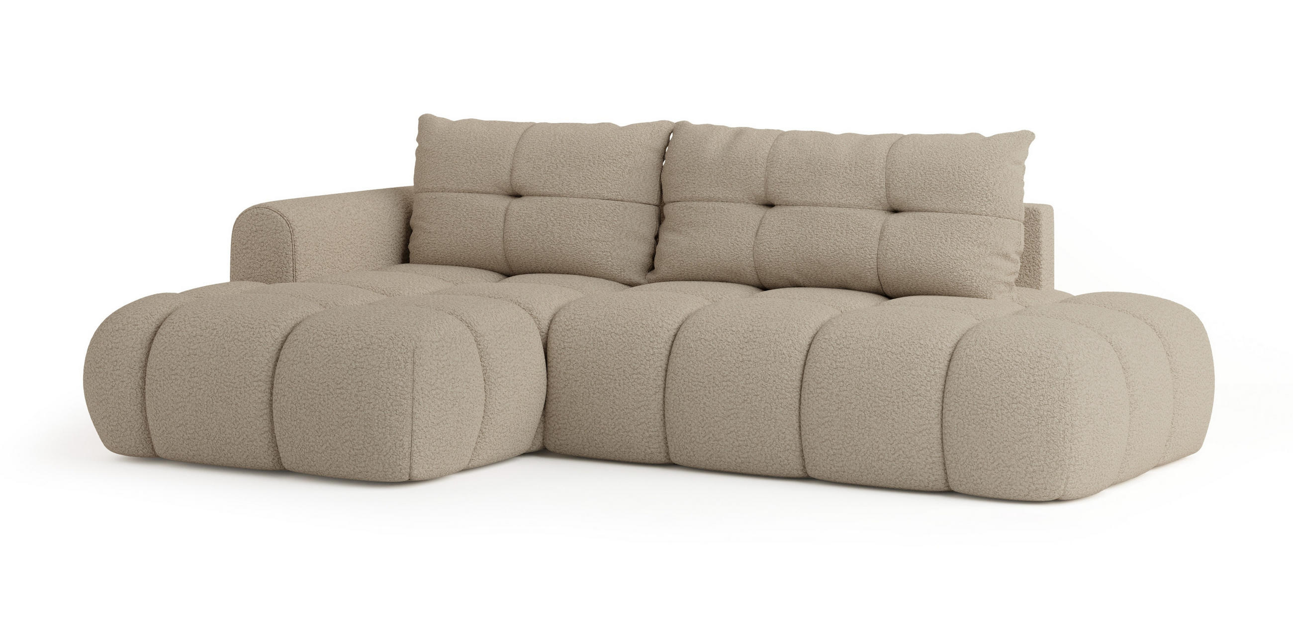 ECKSOFA FLUMA L-S Beige Boucle-Stoff mit Schlaffunktion - Beige, Holz (279/158cm) - MASSENO