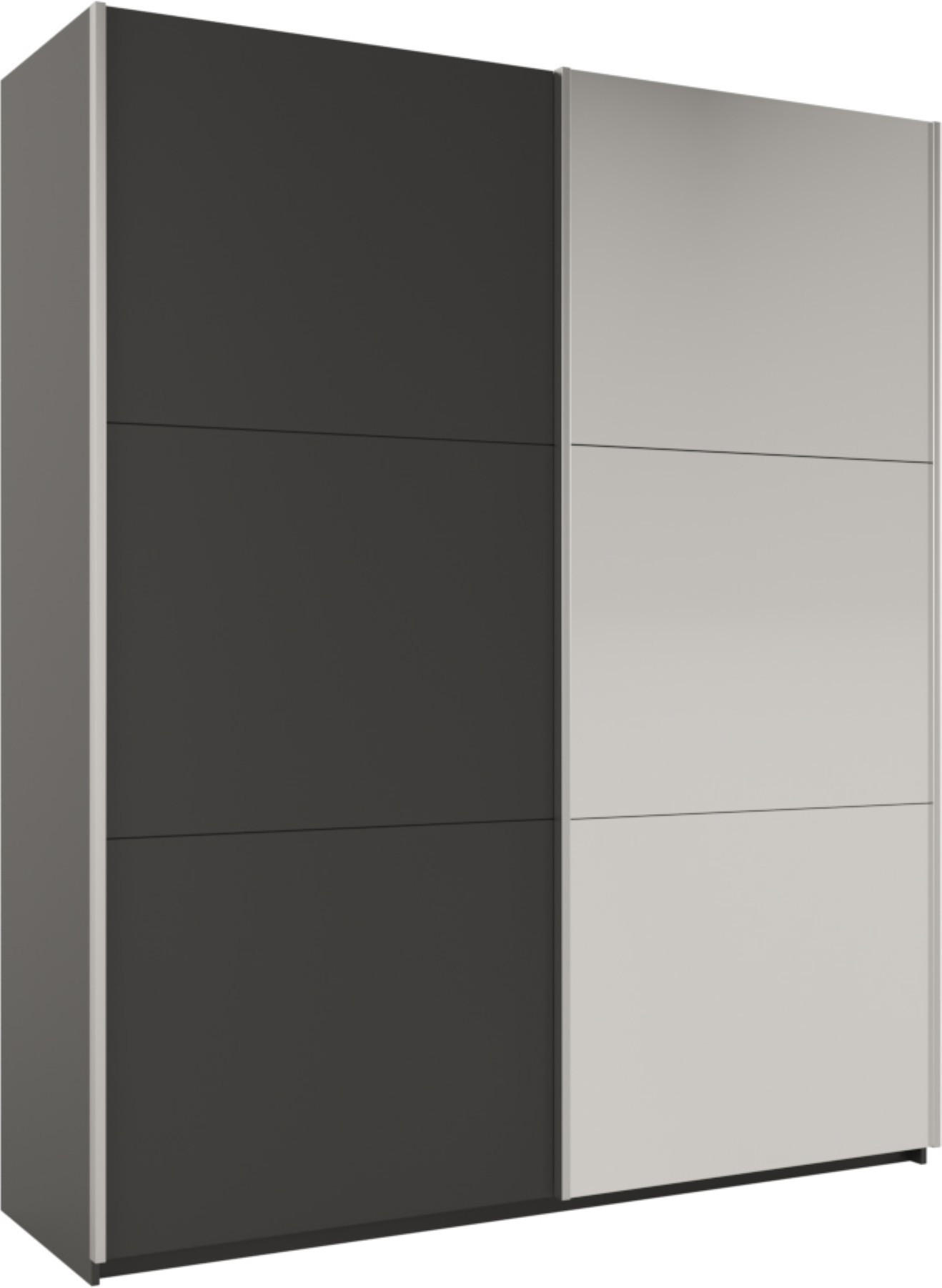 SCHWEBETÜRENSCHRANK ORIANNA 200/244/65 cm 2-türig mit Spiegel Graphitfarben - Graphitfarben, Holzwerkstoff (200/244/65cm) - MASSENO