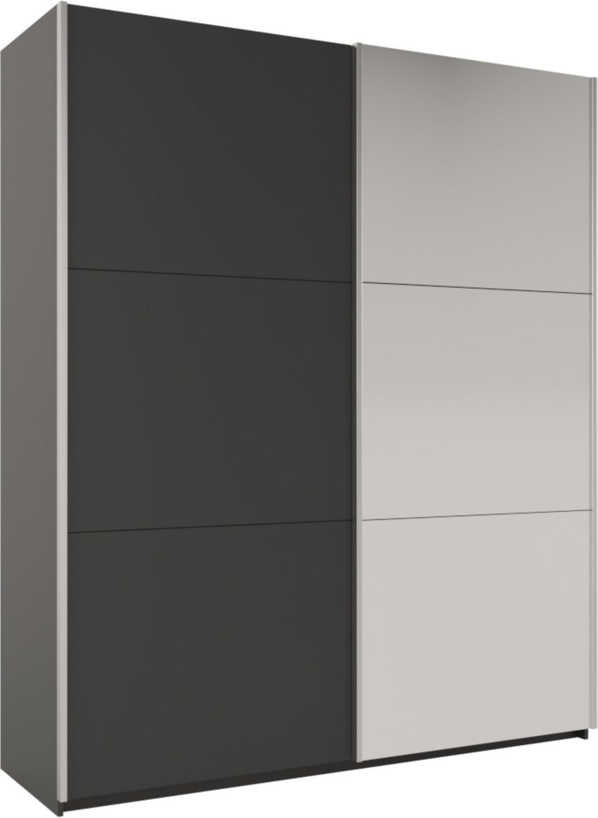 SCHWEBETÜRENSCHRANK ORIANNA 200/244/65 cm 2-türig mit Spiegel Graphitfarben - Graphitfarben, Holzwerkstoff (200/244/65cm) - MASSENO