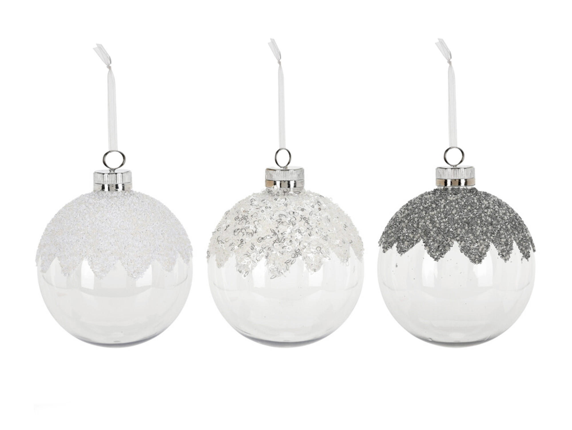 WEIHNACHTSKUGELN 3er-Set transparent mit Pailletten verschiedene Designs, 20 cm - Transparent/Silberfarben, Kunststoff (70/24/70cm) - LAALU