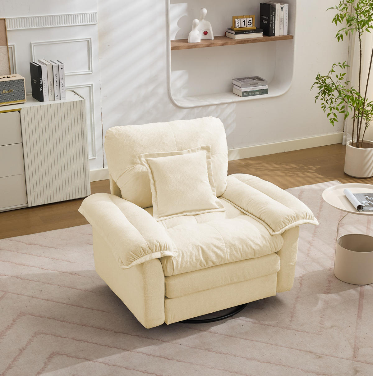SESSEL mit 360°-Drehfunktion Chenille Beige - Beige, Metall (84/96/116cm) - Meubliv