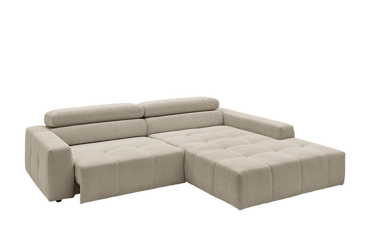 ECKSOFA MIT MOTORISCHEM SITZVORZUG RENO Beige Cord - Beige/Schwarz, Kunststoff/Textil (258/217cm) - KAWOLA