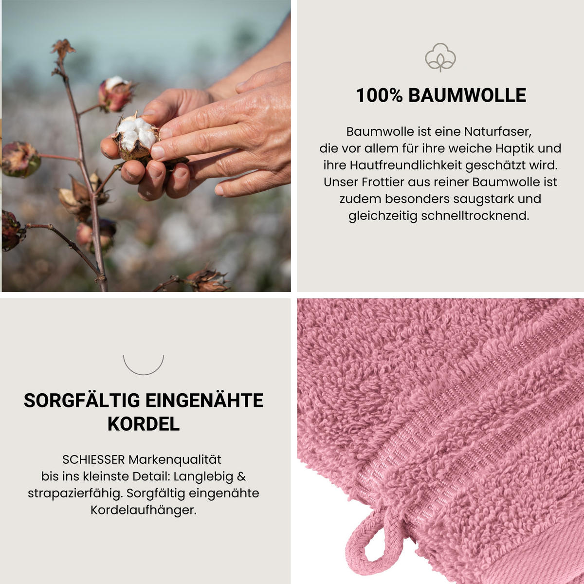 WASCHHANDSCHUHSET Milano - 5-teilig - 16 x 22 cm - Malve - Mauve, Textil (16/22cm) - SCHIESSER