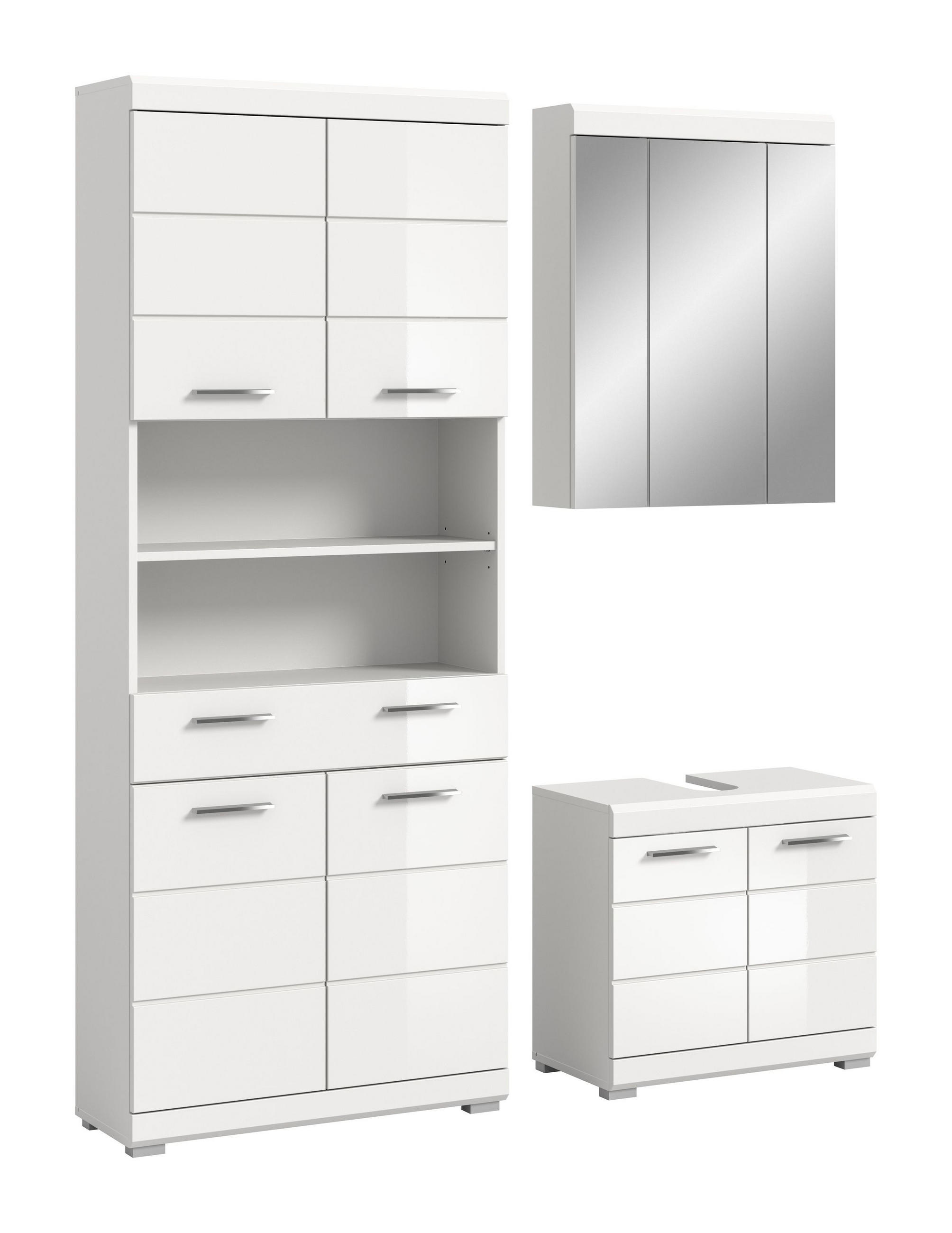 BADKOMBINATION 3tlg. Scout Bad in weiß Nachbildung und weiß hochglanz B/H/T: 149x191x34 cm - Weiß, Holz (149/191/34cm)