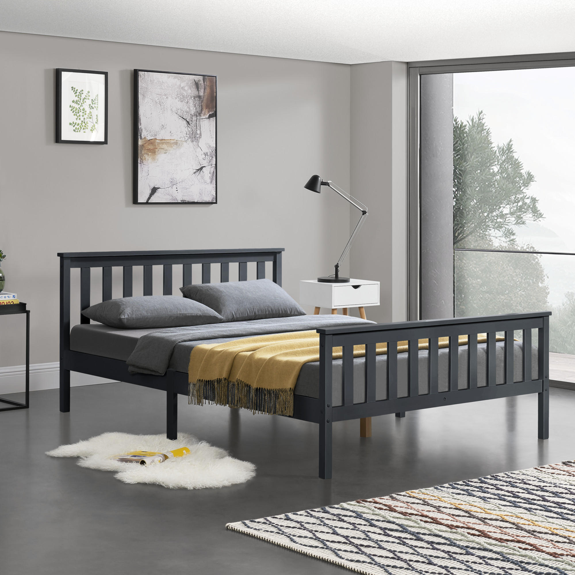 HOLZBETT Breda - Dunkelgrau, Holz (160/200cm) - [en.casa]