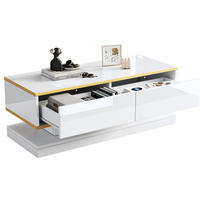 TV-LOWBOARD- und Couchtisch-Set 200x40x40 cm aus Spanplatte Weiß mit Goldrand, Schubladen und offenen Fächern - Weiß, Holzwerkstoff (200/40/40cm) - IVMEU
