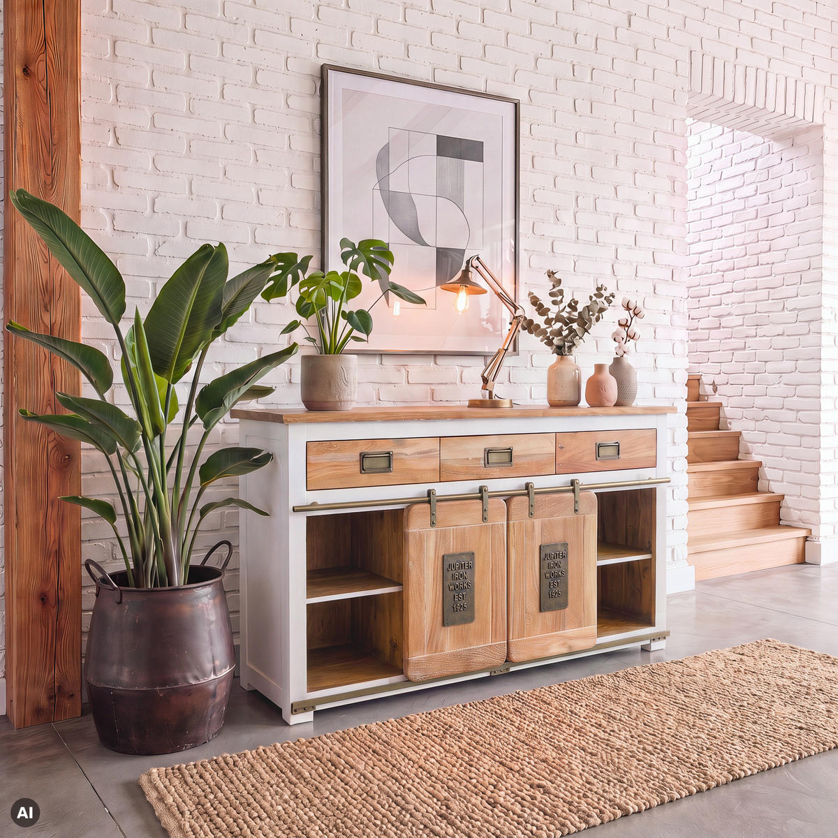 SIDEBOARD Mango / Altholz 150x45x90 weiß lackiert RAILWAY LUX #500 - Weiß, Holz (150/90/45cm) - Massivmoebel24