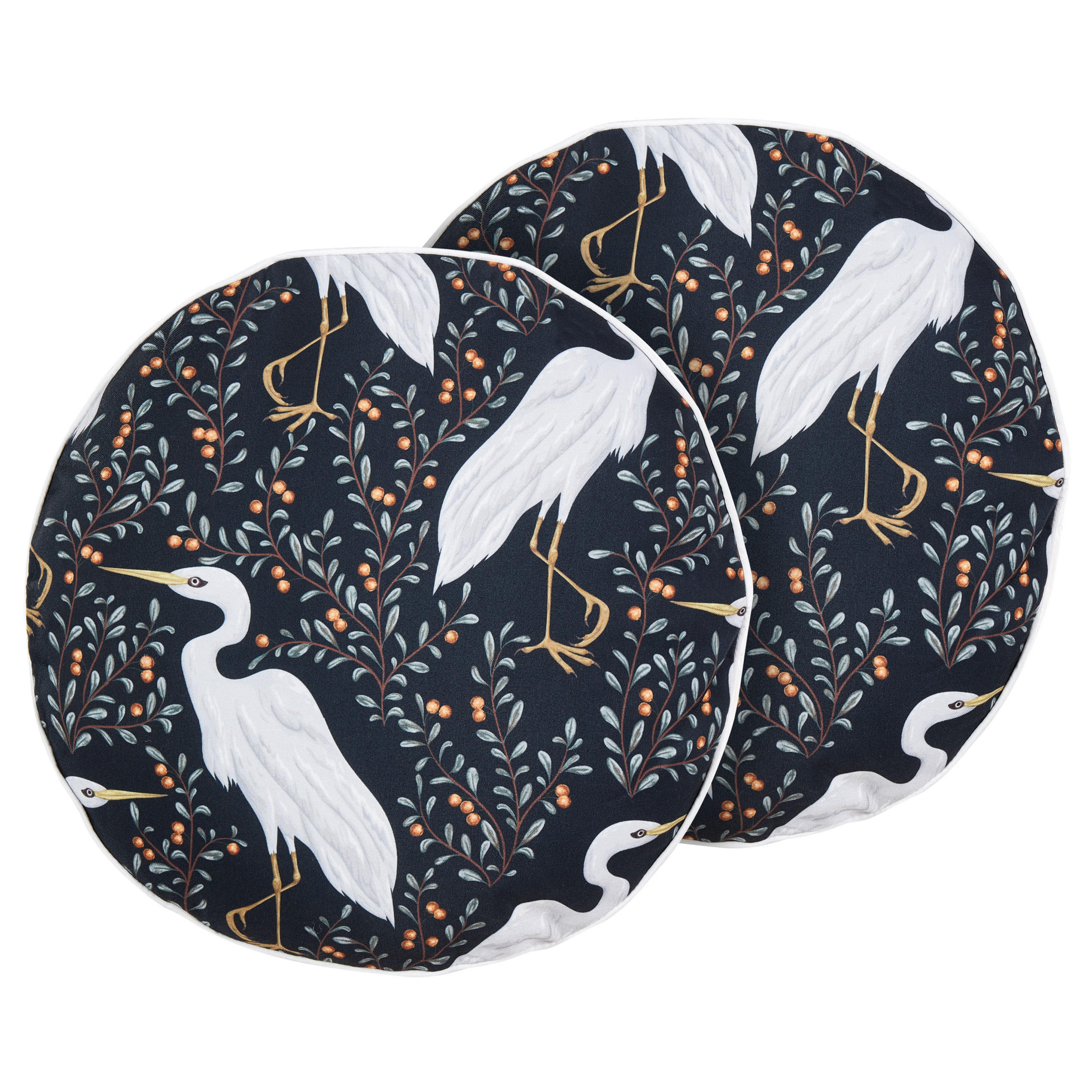 GARTENKISSEN 2er-Set Vogelmotiv schwarz 40 cm Pianazzo - Hellgrau, Textil (40/40cm) - Beliani