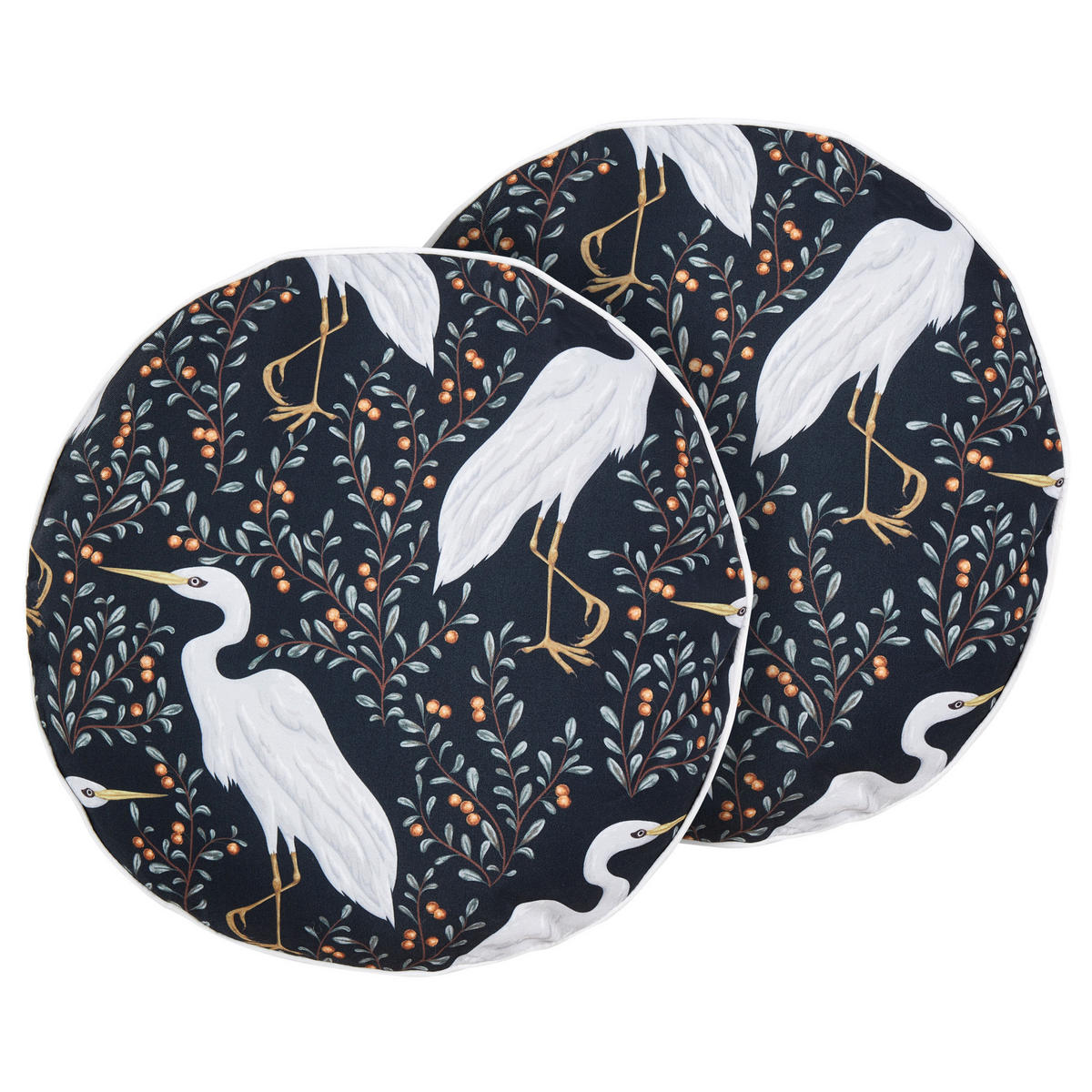 GARTENKISSEN 2er-Set Vogelmotiv schwarz 40 cm Pianazzo - Hellgrau, Textil (40/40cm) - Beliani