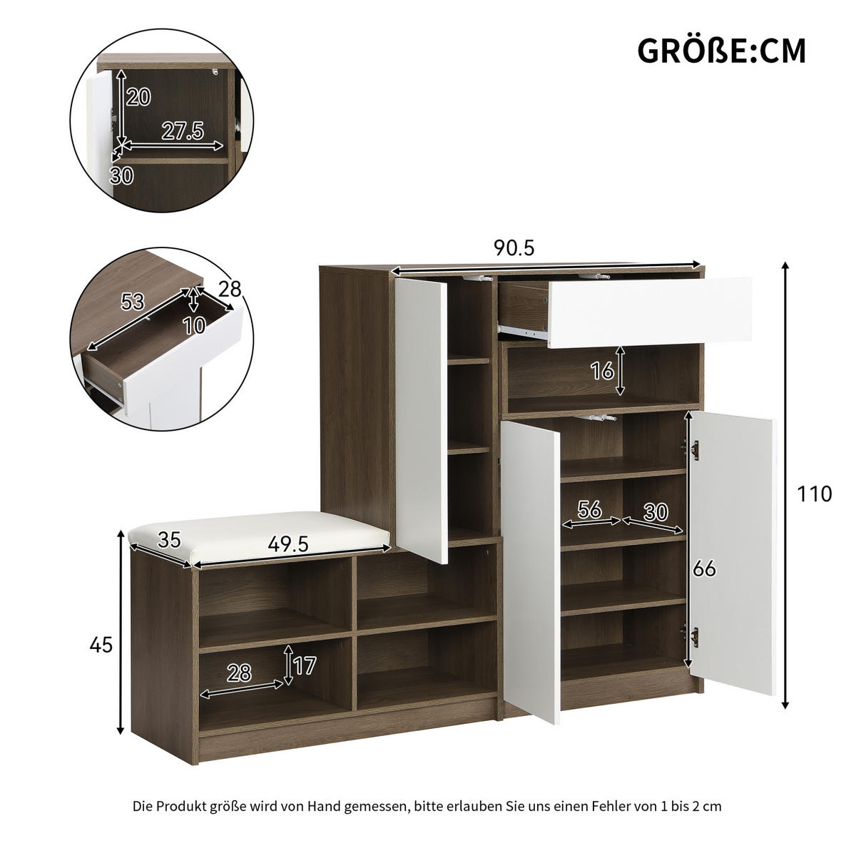 SCHUHSCHRANK 140/35/110 cm Weiß aus Spanplatte mit Sitzkissen - Weiß, Holzwerkstoff (140/110/35cm) - OKWISH