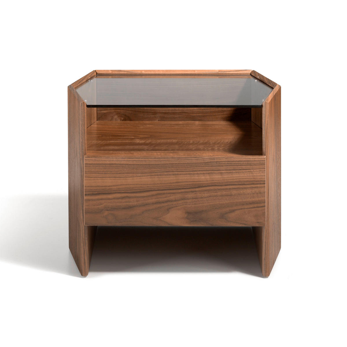 NACHTSCHRANK Nachttisch Nussbaum mit Platte aus gehärtetem Glas 65/45/50 cm - Nussbaumfarben, Glas/Holz (65/50/45cm) - ANGEL CERDA