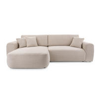 ECKSOFA VIVA Beige Kordstoff mit Schlaffunktion - Beige, Holz (297/169cm) - MASSENO