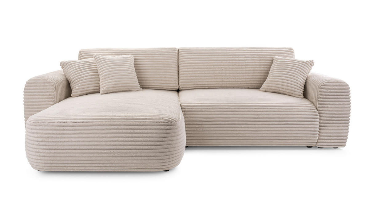 ECKSOFA VIVA Beige Kordstoff mit Schlaffunktion - Beige, Holz (297/169cm) - MASSENO