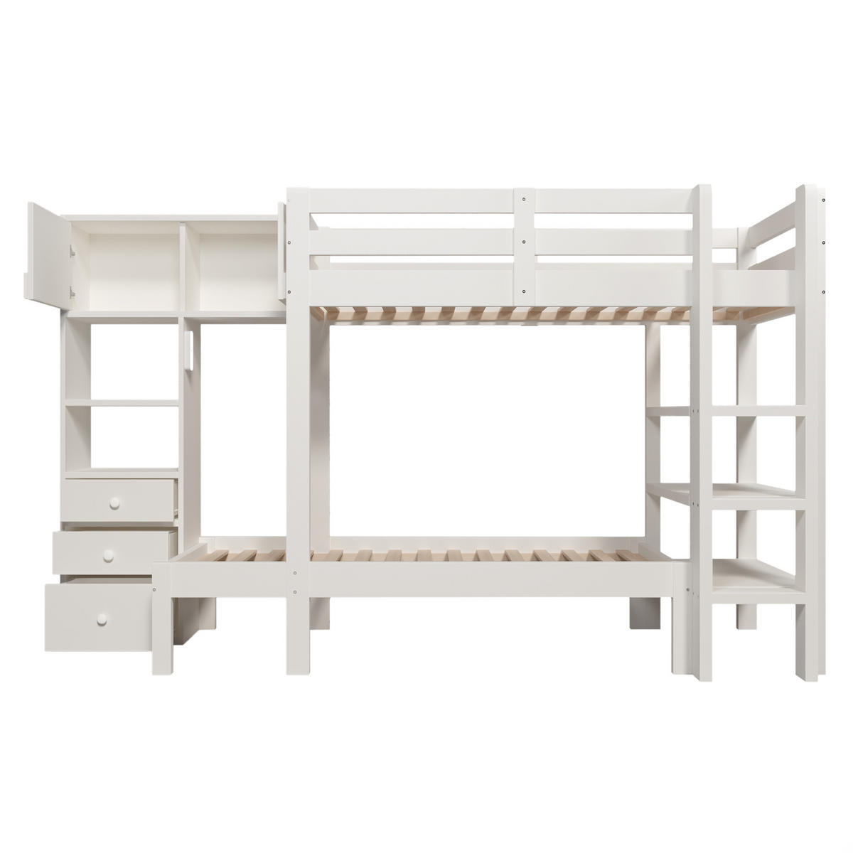 ETAGENBETT 90/200 cm Weiß mit Nachtlicht versetztem Design und Stauraum - Weiß, Metall (90/200cm) - OKWISH