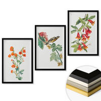 WANDBILDER 3er-Set - 40x60 cm Schwarzer Rahmen - Gemalte Blumen und ein Vogel - Schwarz, Kunststoff (40/60cm) - ArtPrintCave