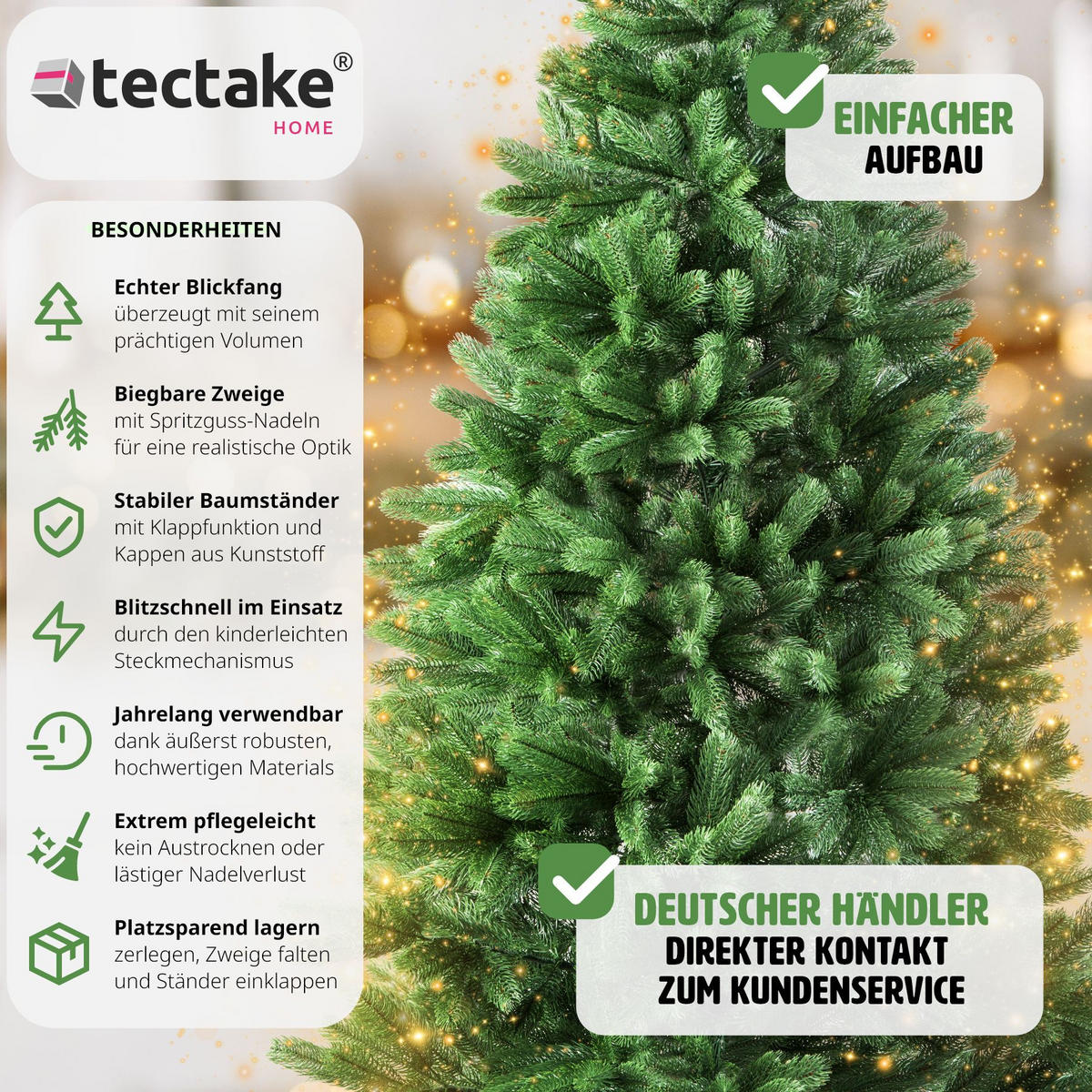 WEIHNACHTSBAUM ,inklusive Metallständer mit Kunststoffkappen,grün - Grün, Kunststoff (180cm) - tectake