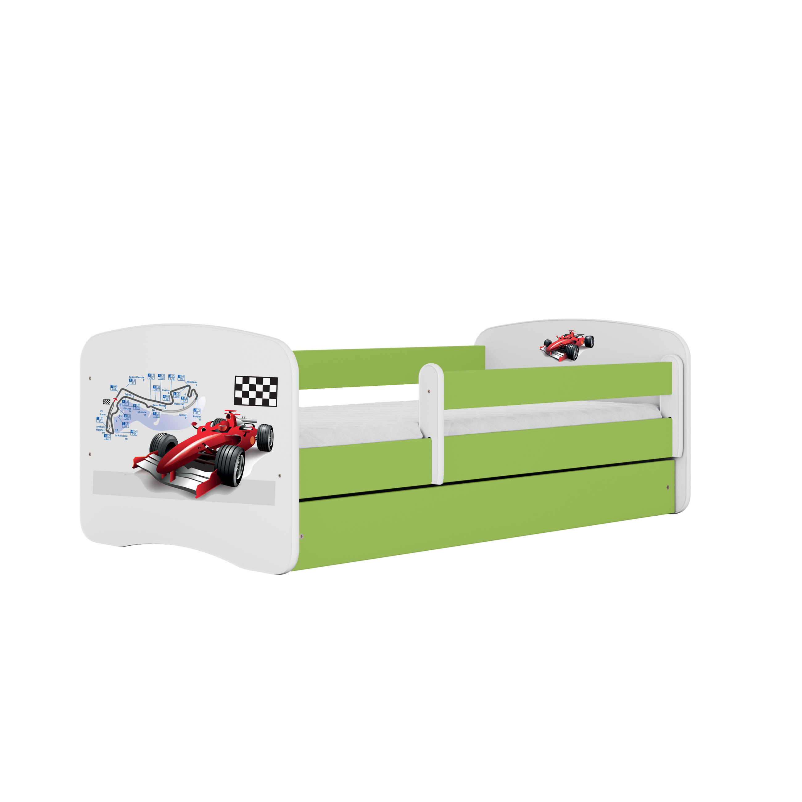 KINDERBETT Formel 1 mit Schublade und Matratze 180/80 - Grün, Holzwerkstoff (80/180cm) - RAUMHIRSCH FURNITURE
