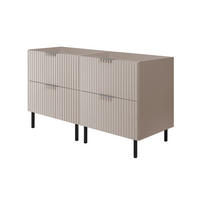 WASCHBECKUNTERSCHRANK, Kaschmir, 120 (2 x 60) x 77 x 46 cm, silberner Griff, schwarze Beine, ohne Top - Beige/Silberfarben, Holzwerkstoff (120/77/46cm) - 3XE LIVING