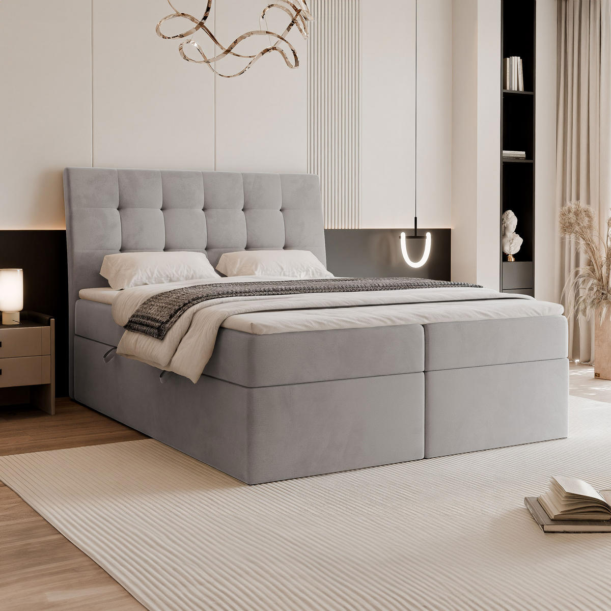 BOXBETT 180x200 cm mit Topper - Hellgrau, Textil (180/200cm) - Idohome